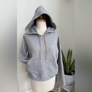 J Crew Womens Grey Cropped Hoodie Wide Sleeves Bungee Toggle Cord Waist Size XS